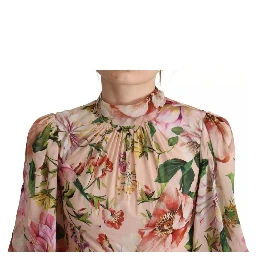 Pink A-line Sheath Floral Pussy Bow Long Dress