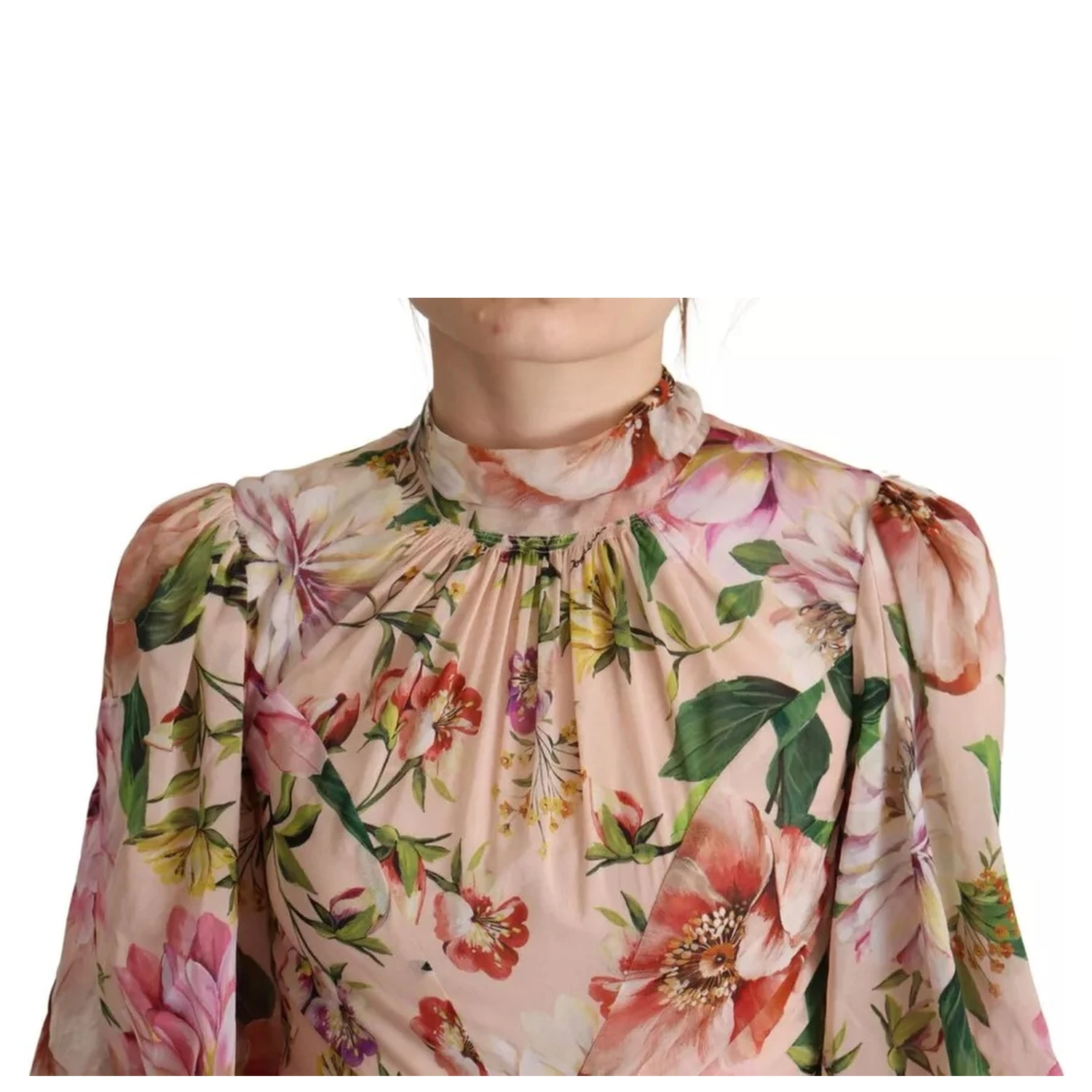 Pink A-line Sheath Floral Pussy Bow Long Dress