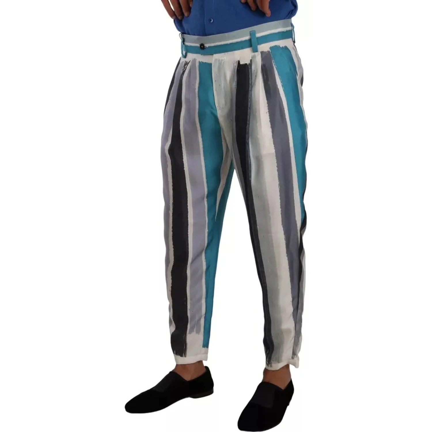 Blue Striped Silk Tapered Pants
