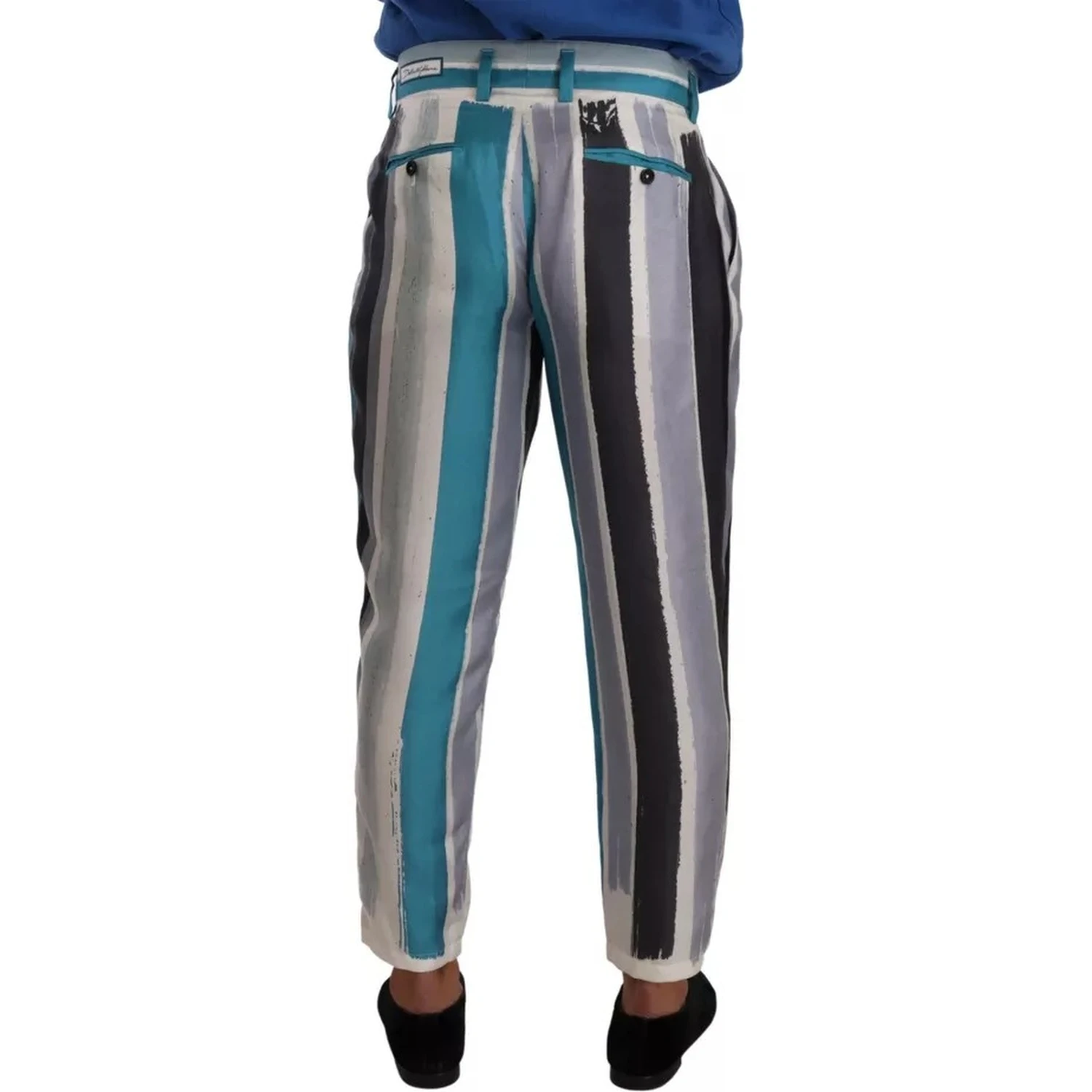 Blue Striped Silk Tapered Pants