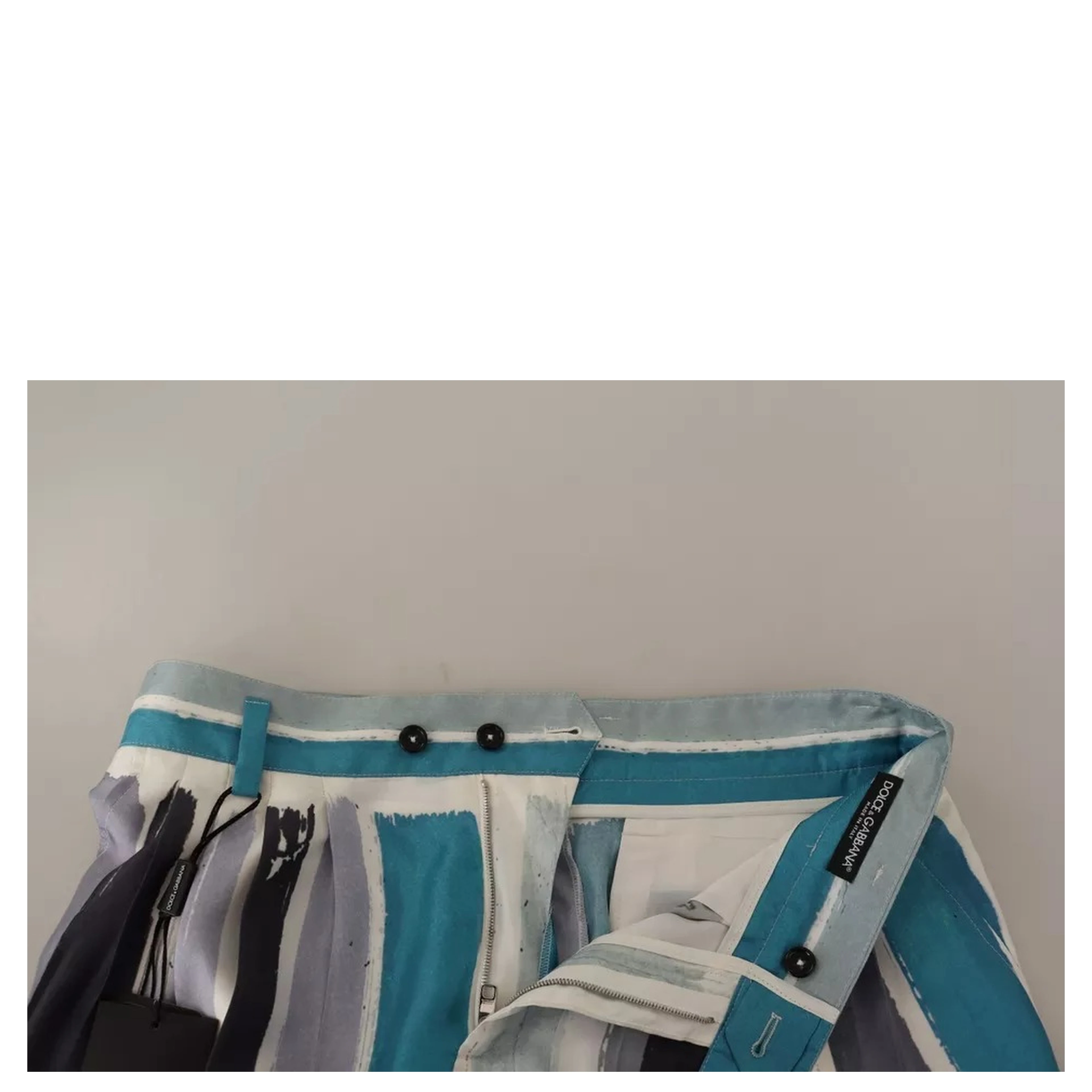 Blue Striped Silk Tapered Pants