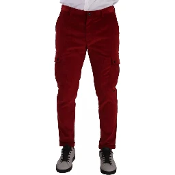 Red Corduroy Cotton Cargo Skinny Pants