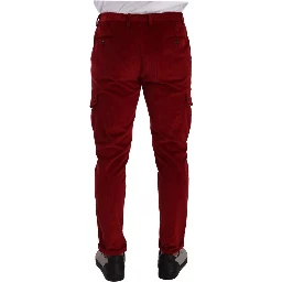 Red Corduroy Cotton Cargo Skinny Pants