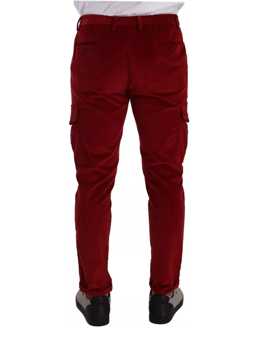 Red Corduroy Cotton Cargo Skinny Pants