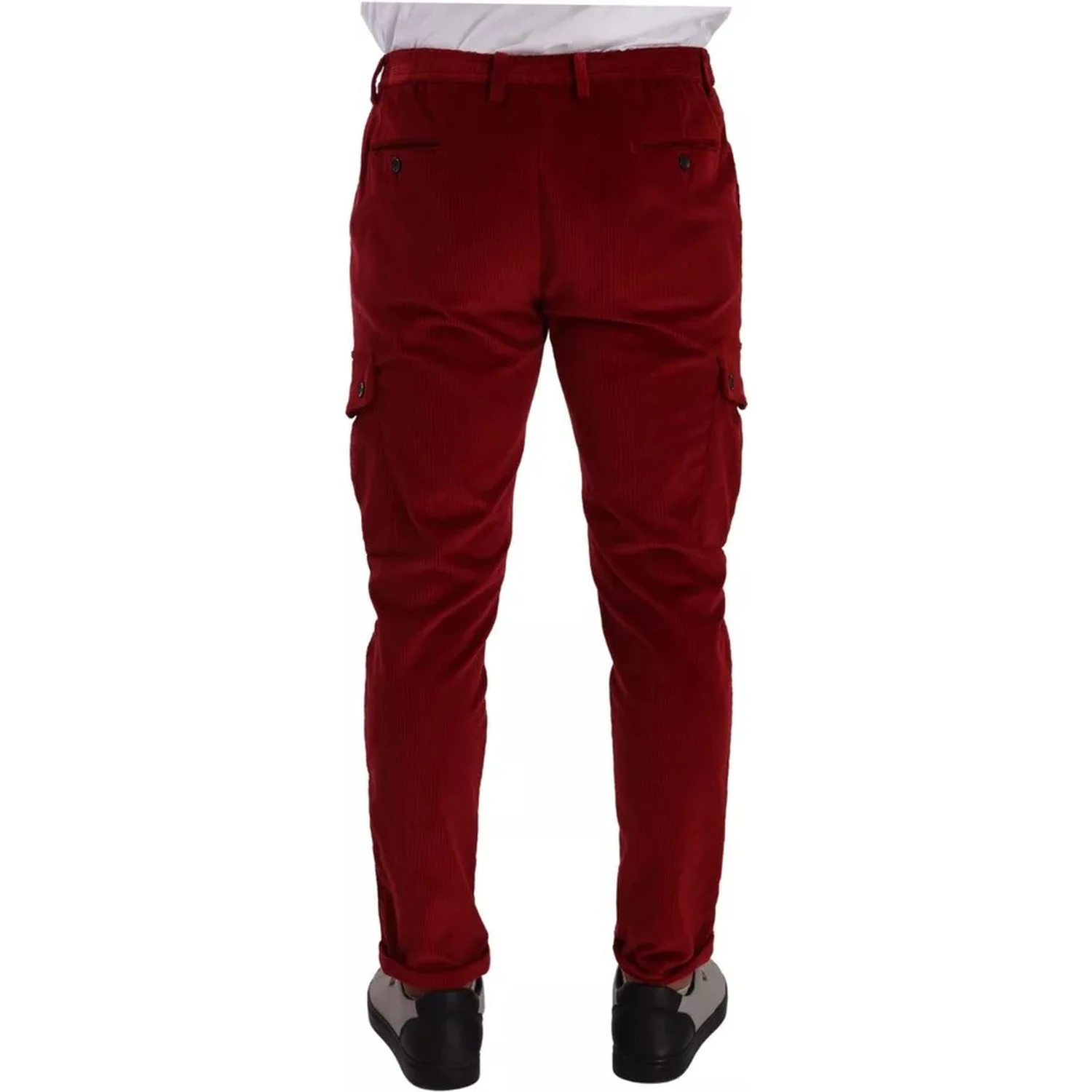 Red Corduroy Cotton Cargo Skinny Pants