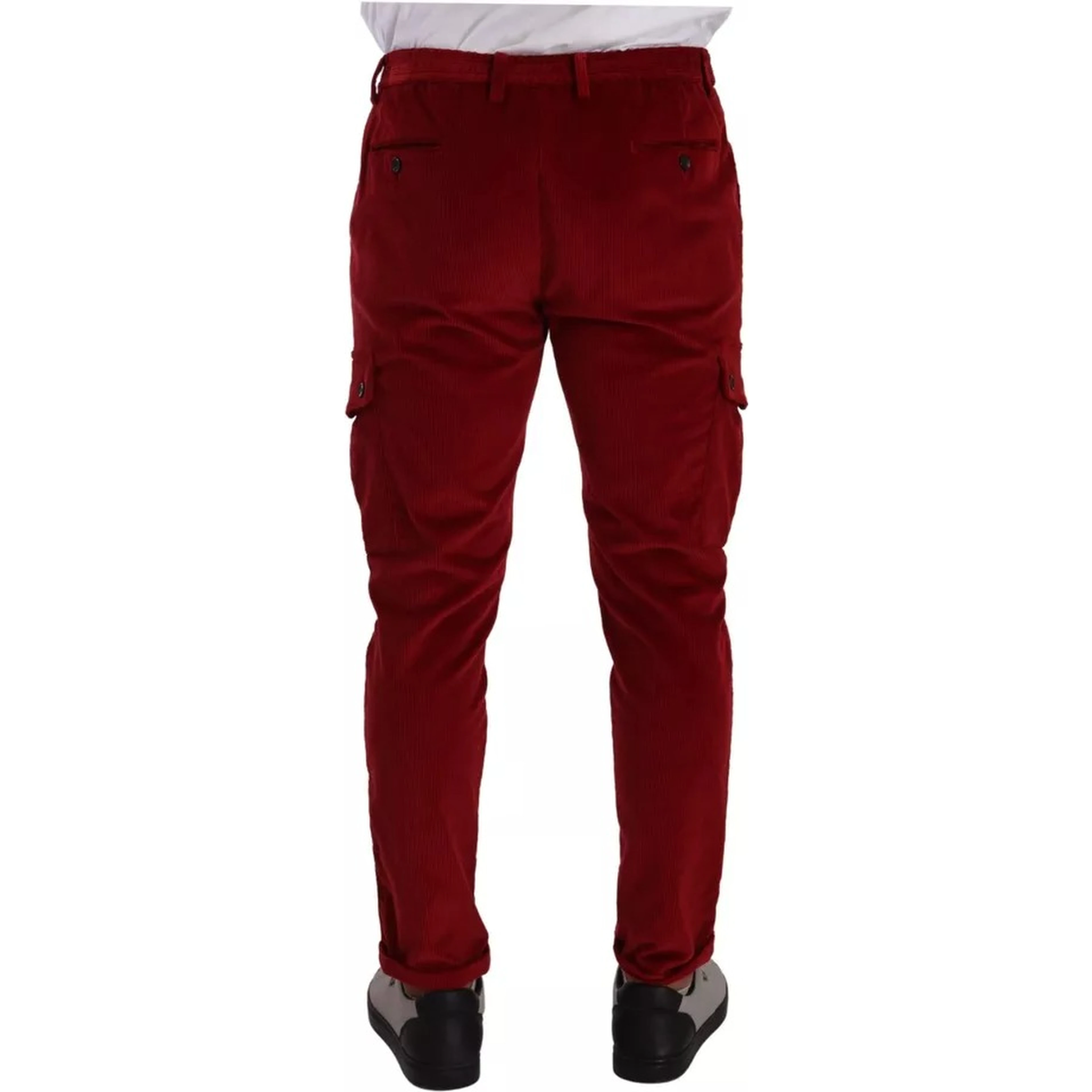 Red Corduroy Cotton Cargo Skinny Pants