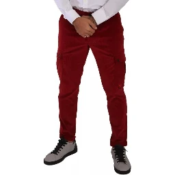 Red Corduroy Cotton Cargo Skinny Pants