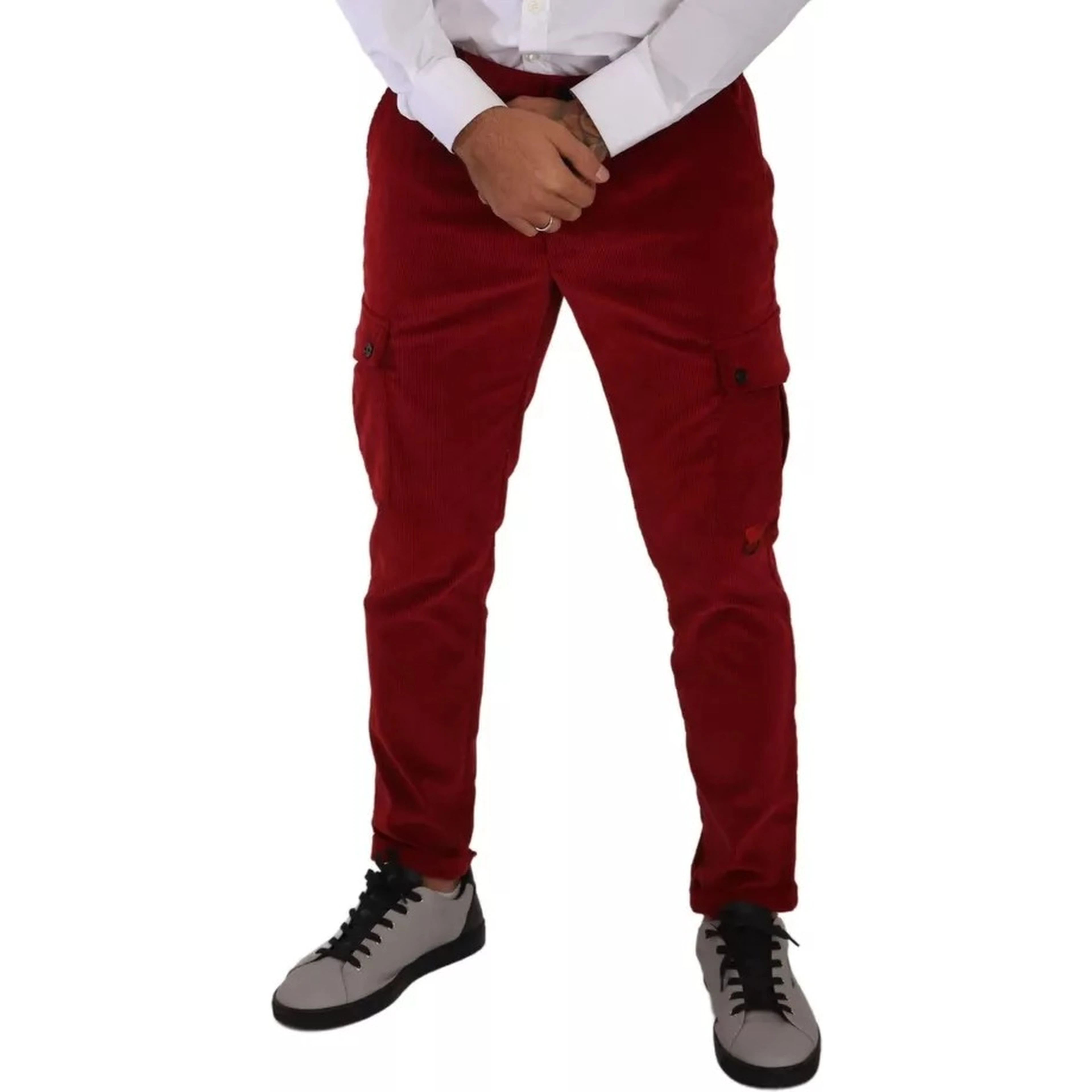 Red Corduroy Cotton Cargo Skinny Pants