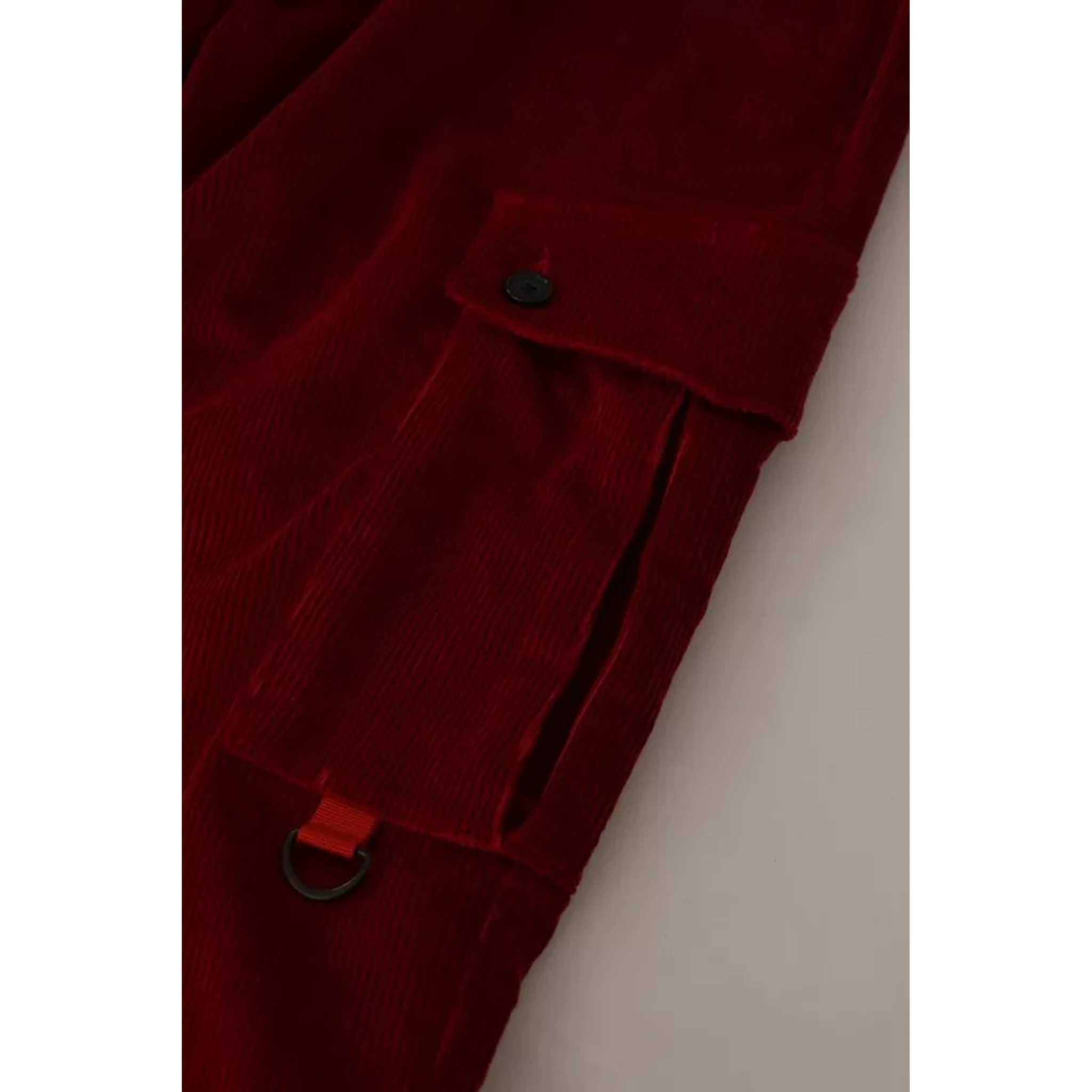 Red Corduroy Cotton Cargo Skinny Pants