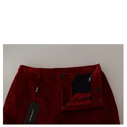 Red Corduroy Cotton Cargo Skinny Pants