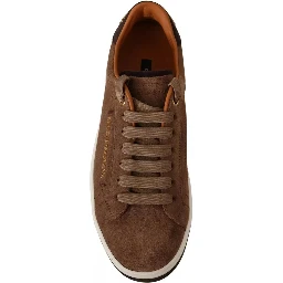Brown Suede Logo Low Top Sneakers Men Shoes