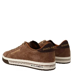 Brown Suede Logo Low Top Sneakers Men Shoes