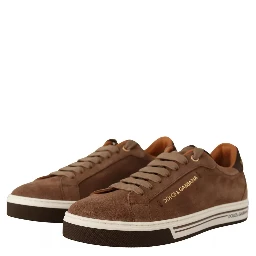 Brown Suede Logo Low Top Sneakers Men Shoes