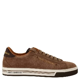 Brown Suede Logo Low Top Sneakers Men Shoes