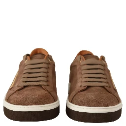 Brown Suede Logo Low Top Sneakers Men Shoes