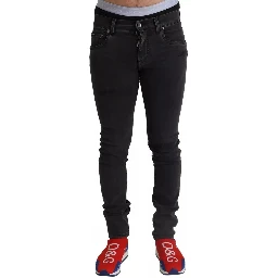 Gray Running Denim Stretch Logo Skinny Jeans