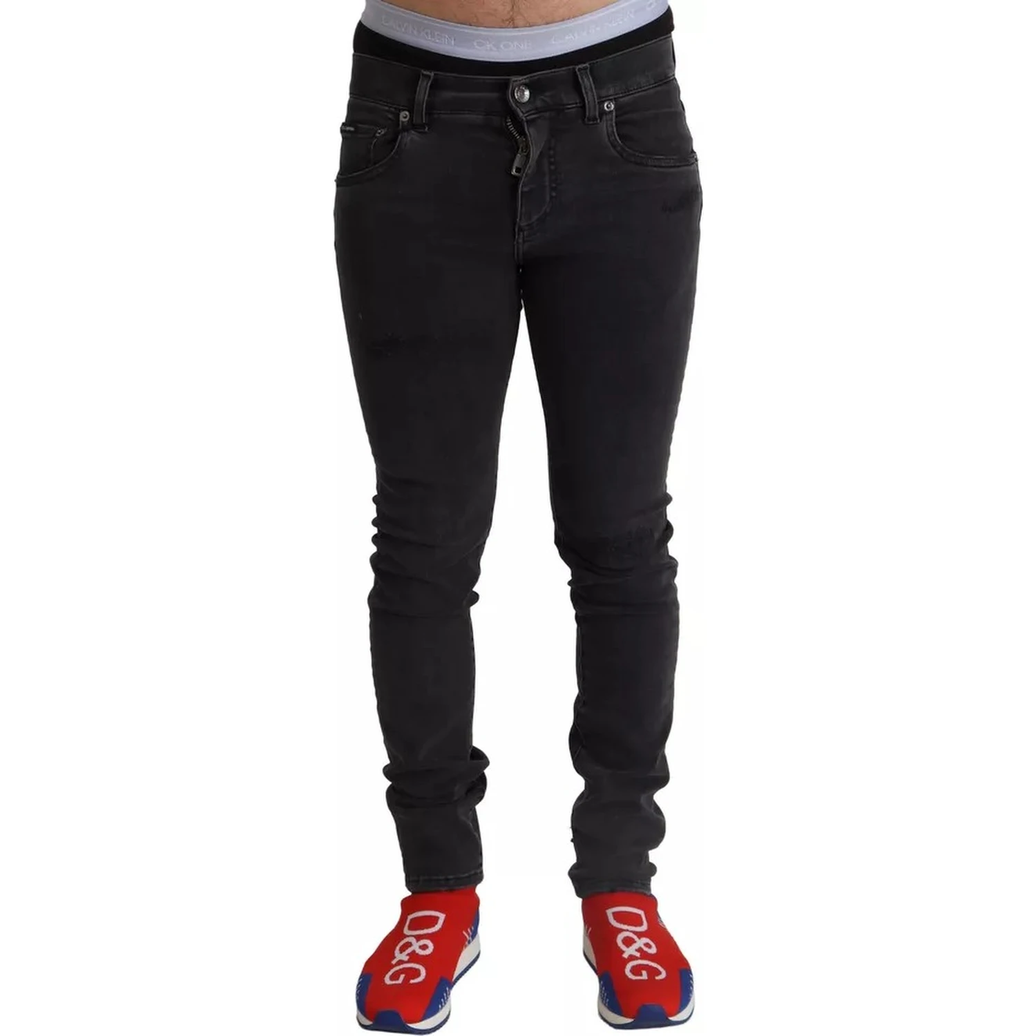 Gray Running Denim Stretch Logo Skinny Jeans