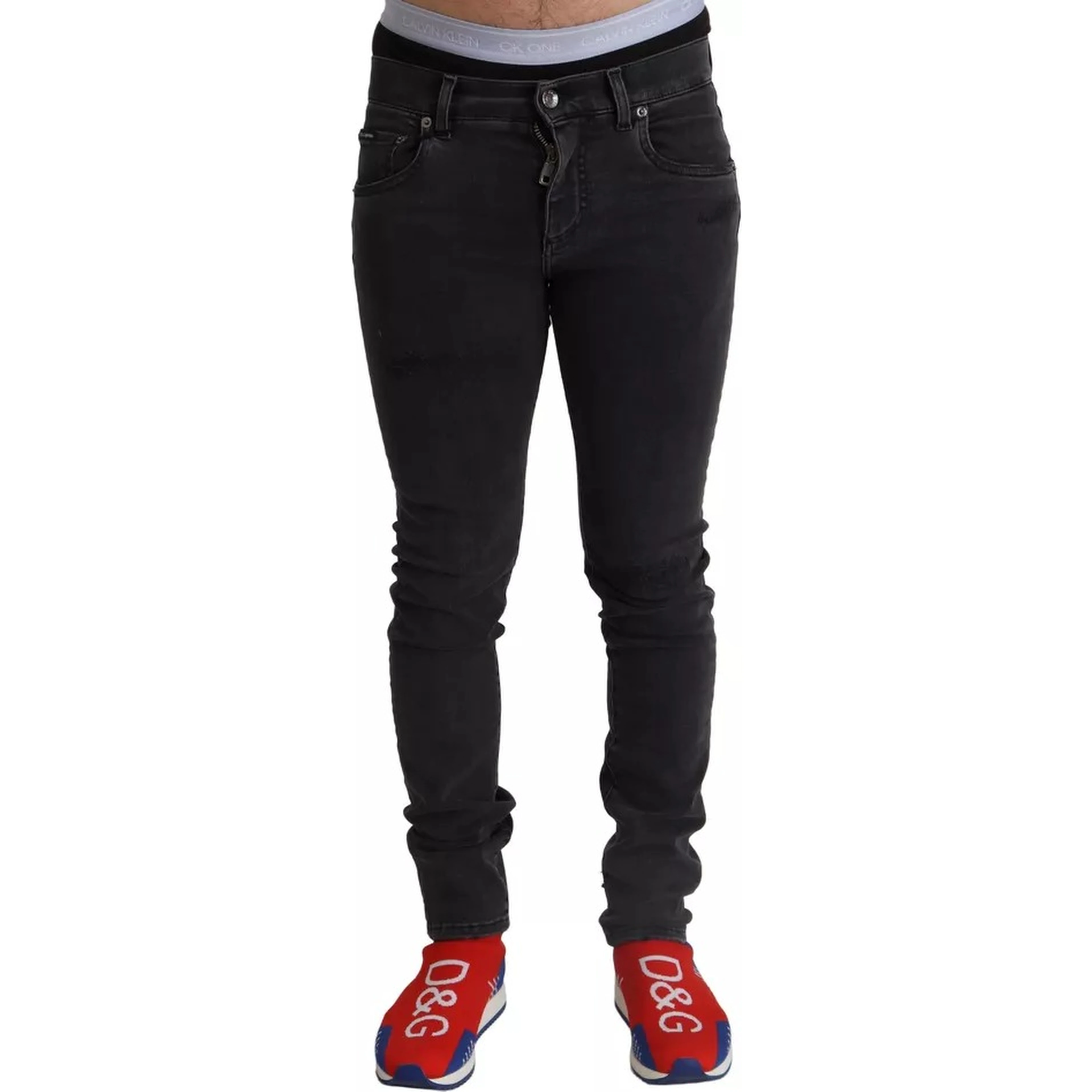 Gray Running Denim Stretch Logo Skinny Jeans