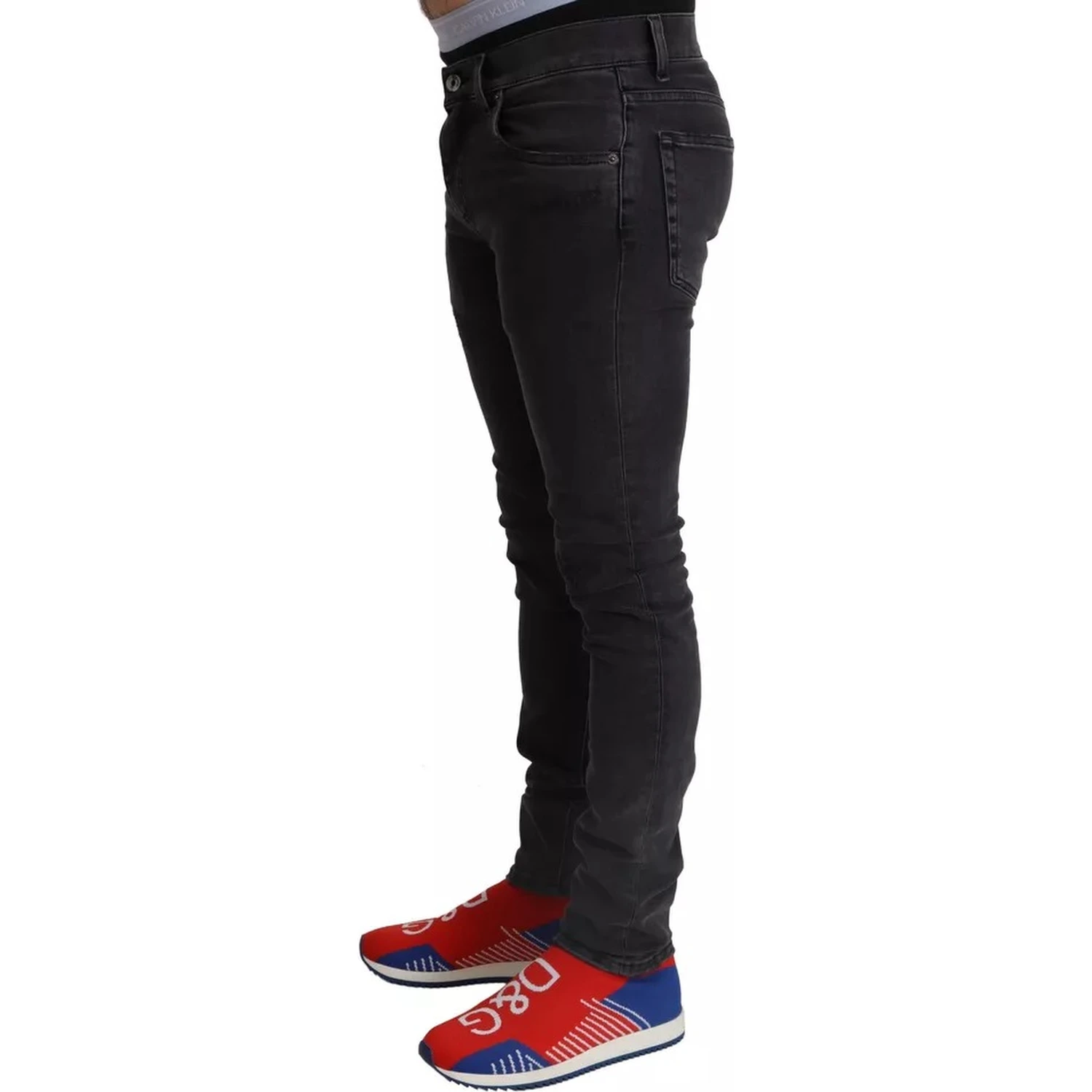Gray Running Denim Stretch Logo Skinny Jeans