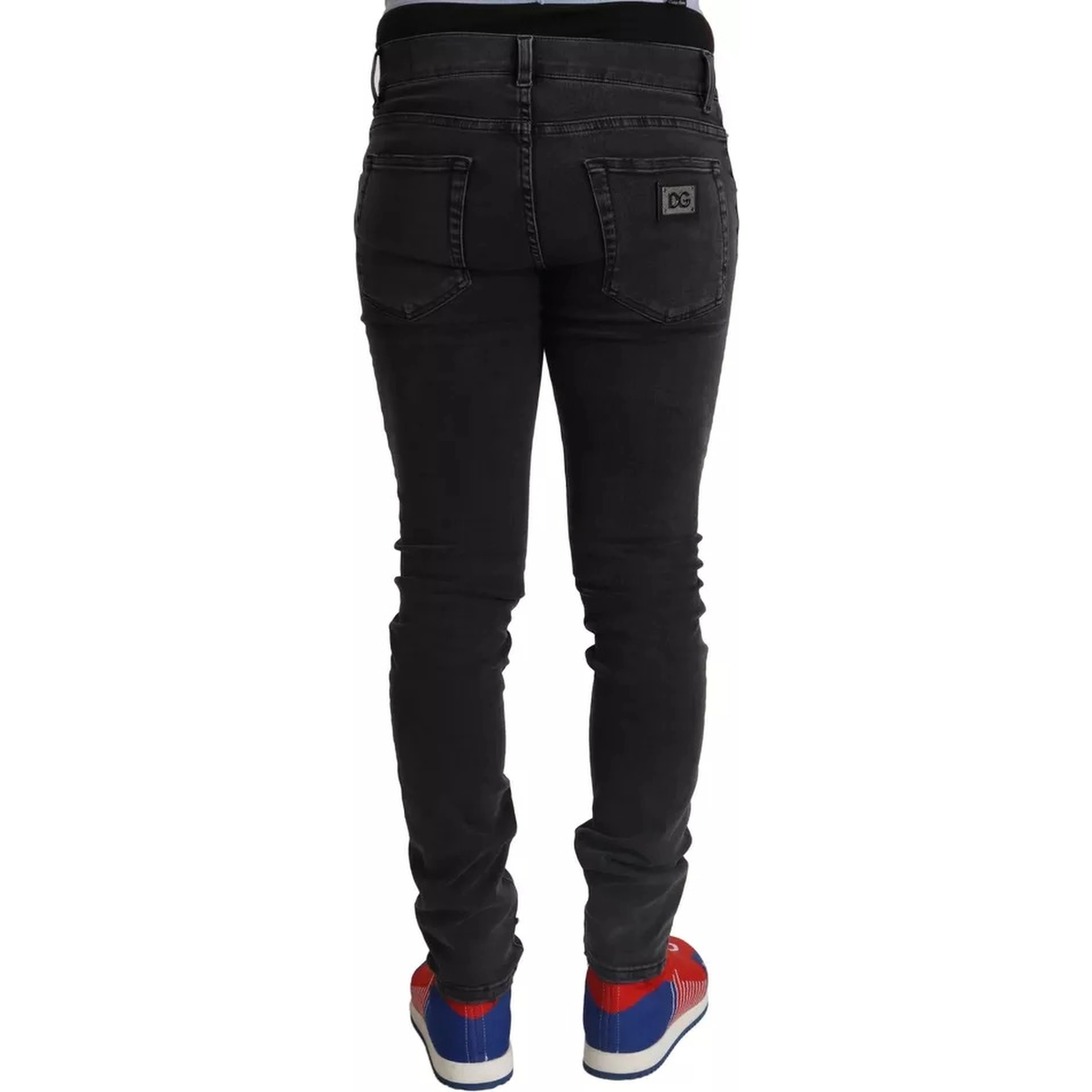 Gray Running Denim Stretch Logo Skinny Jeans