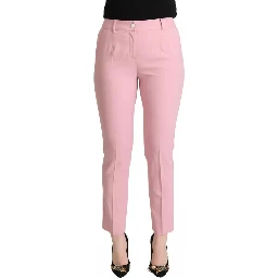 Pink Wool Mid Waist Tapered Pants