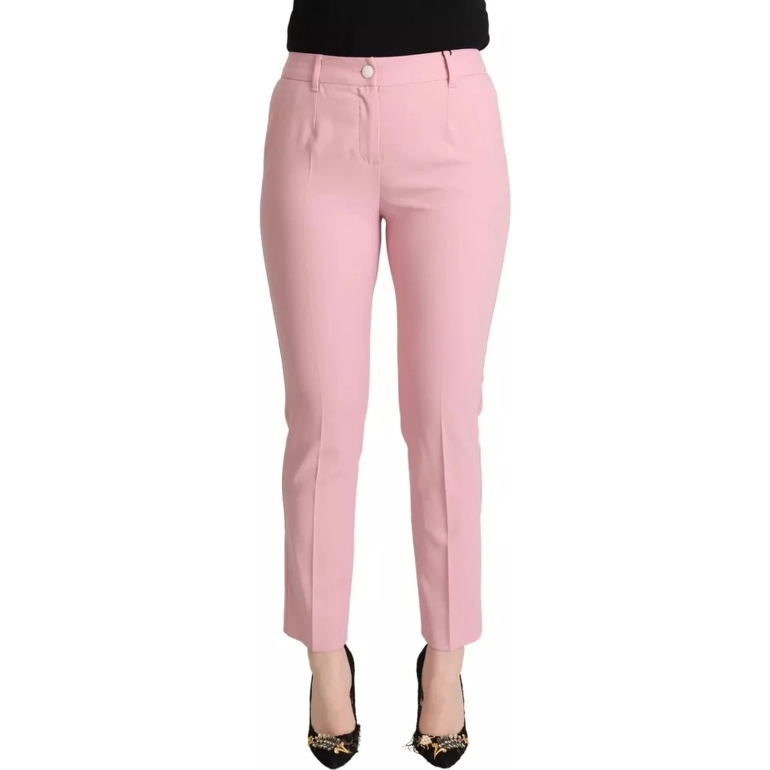 Pink Wool Mid Waist Tapered Pants