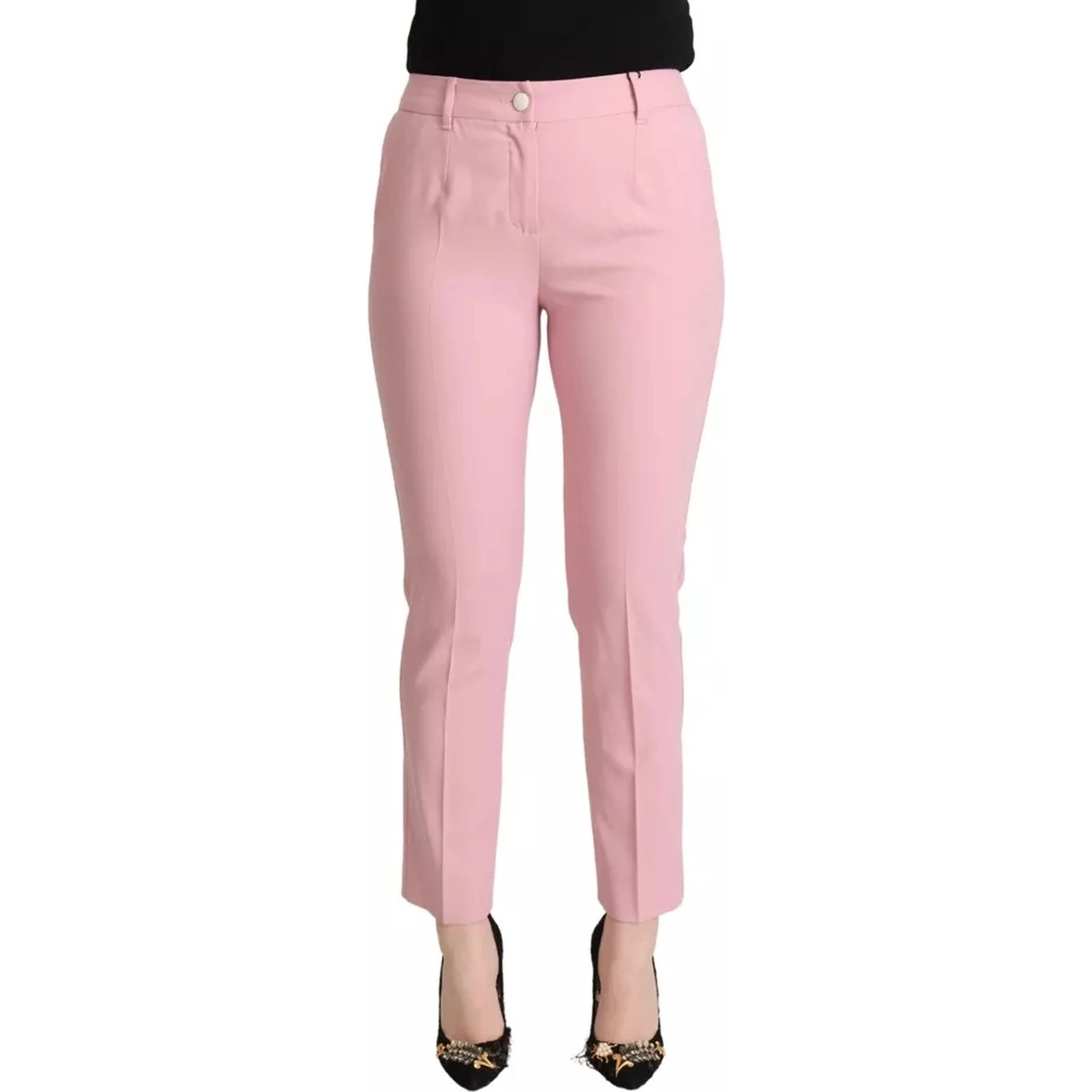 Pink Wool Mid Waist Tapered Pants