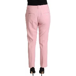 Pink Wool Mid Waist Tapered Pants