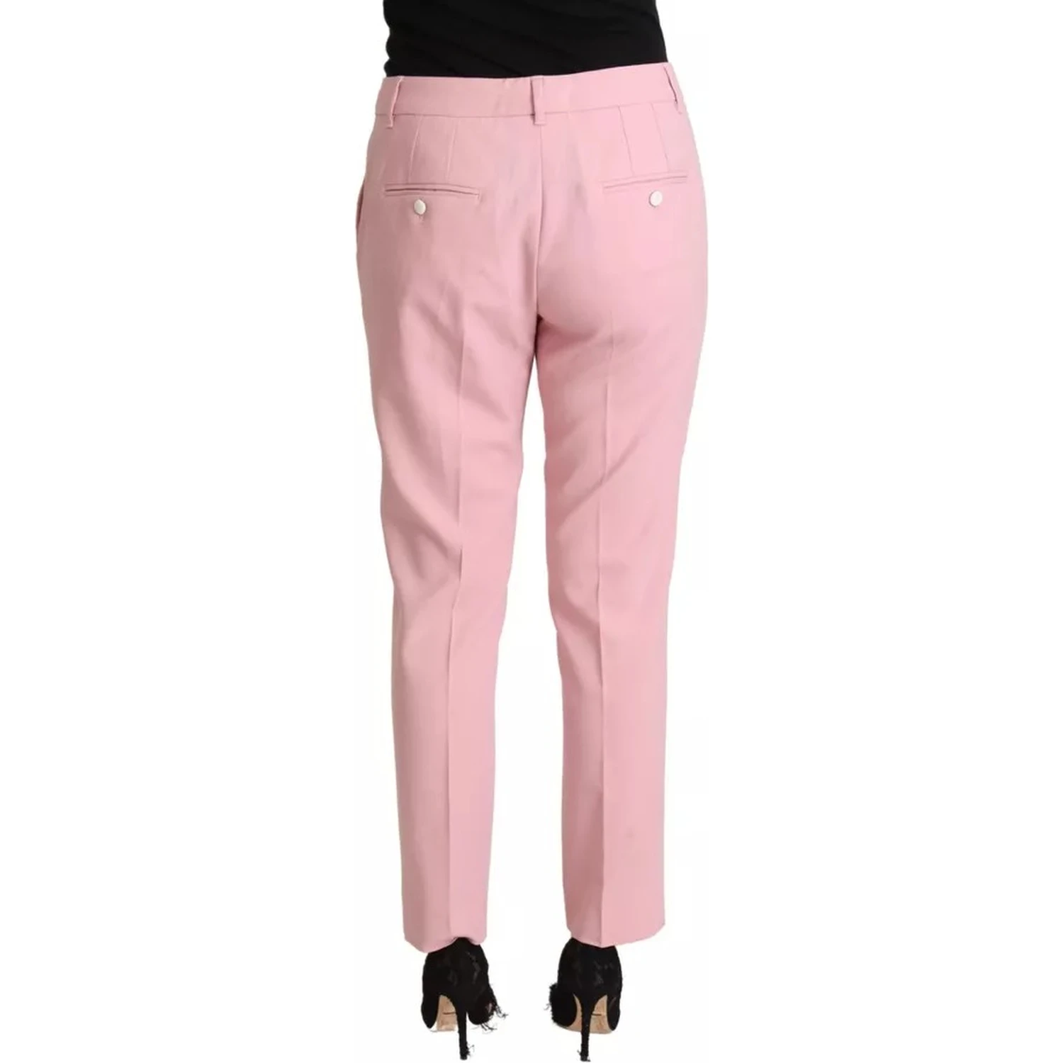 Pink Wool Mid Waist Tapered Pants