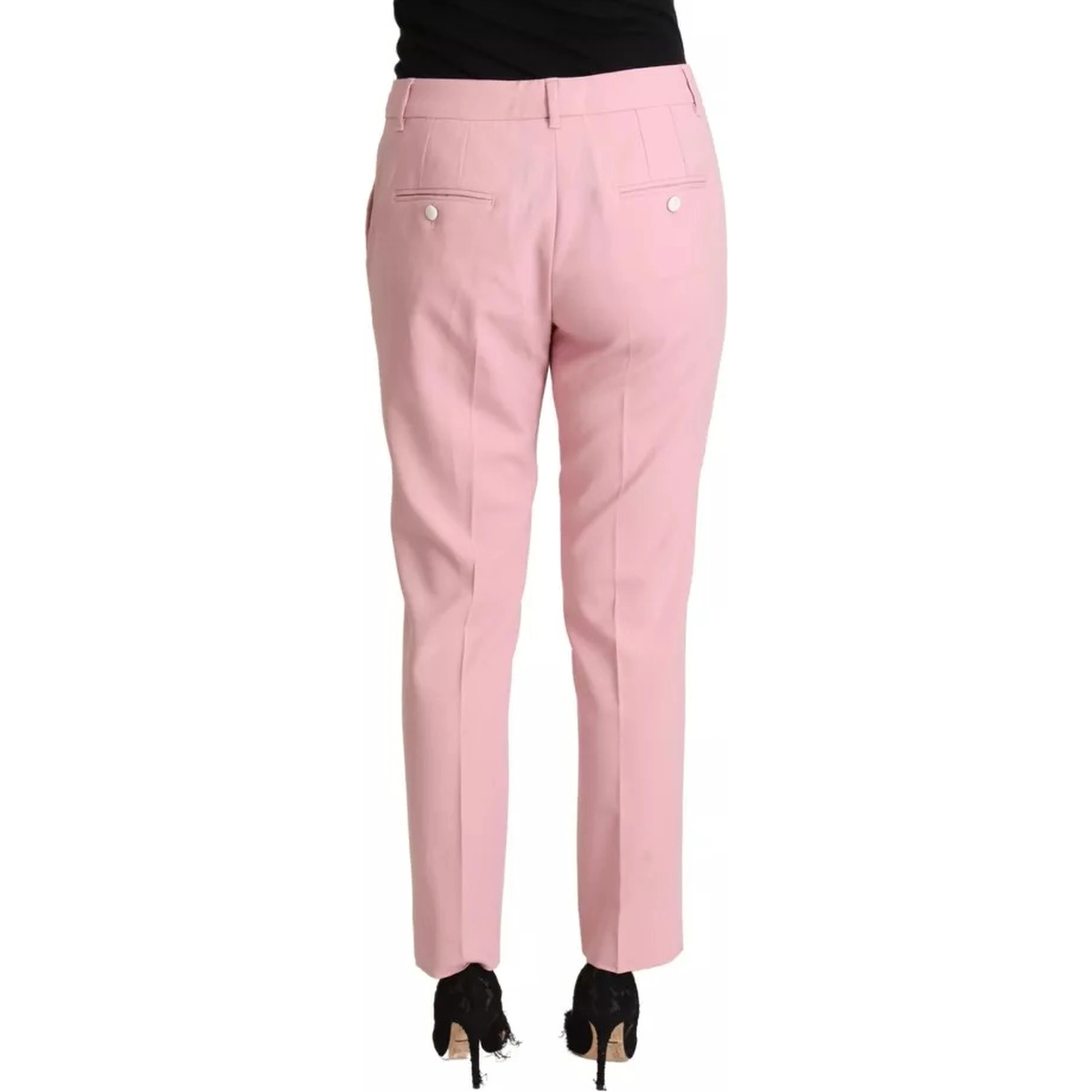 Pink Wool Mid Waist Tapered Pants