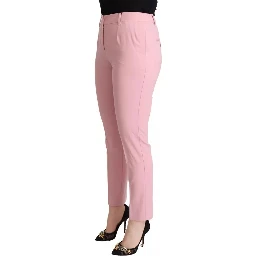 Pink Wool Mid Waist Tapered Pants