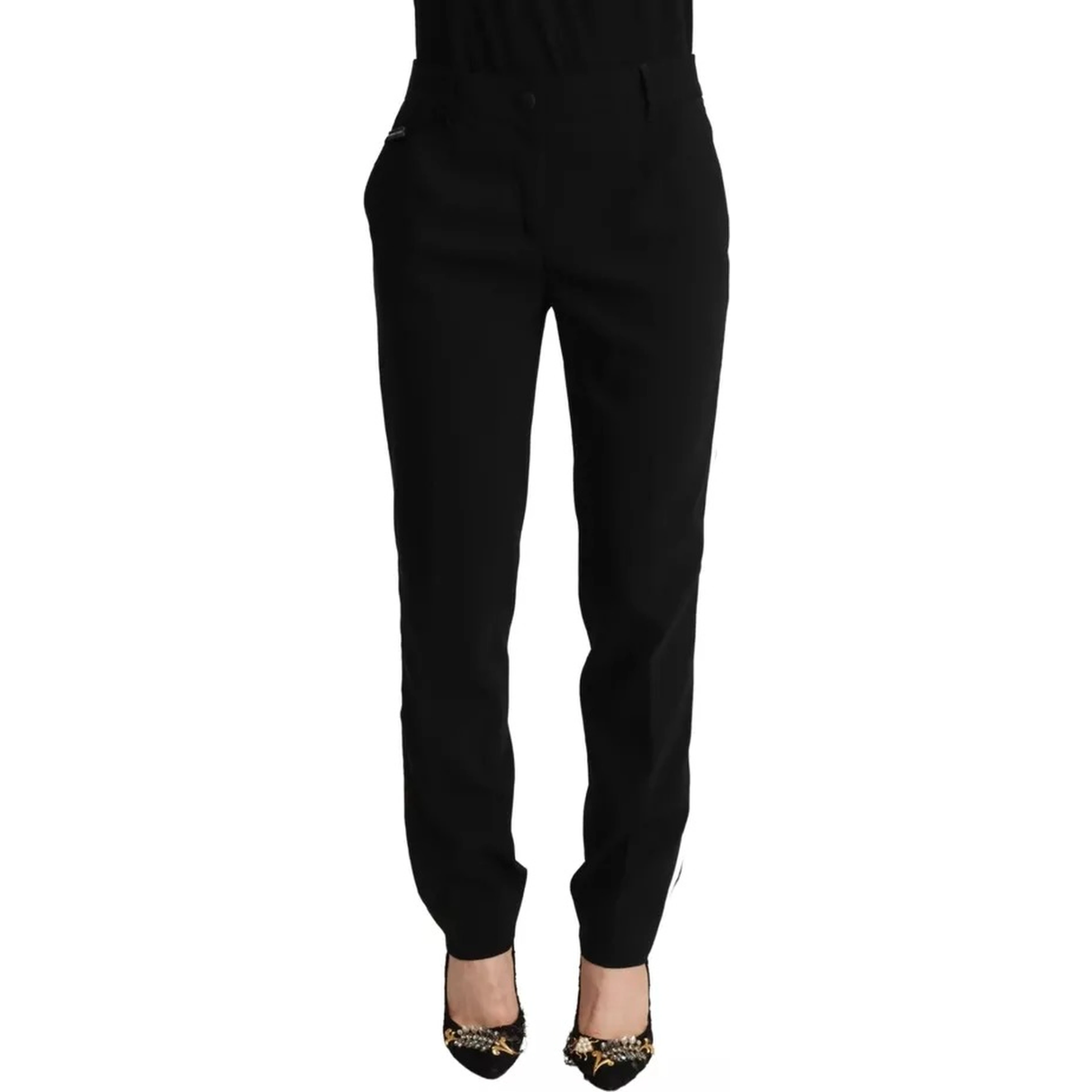 Black White Stripes Wool Tapered Pants