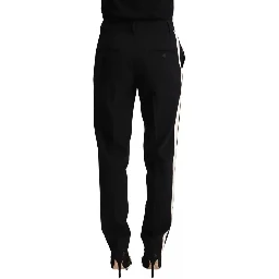 Black White Stripes Wool Tapered Pants
