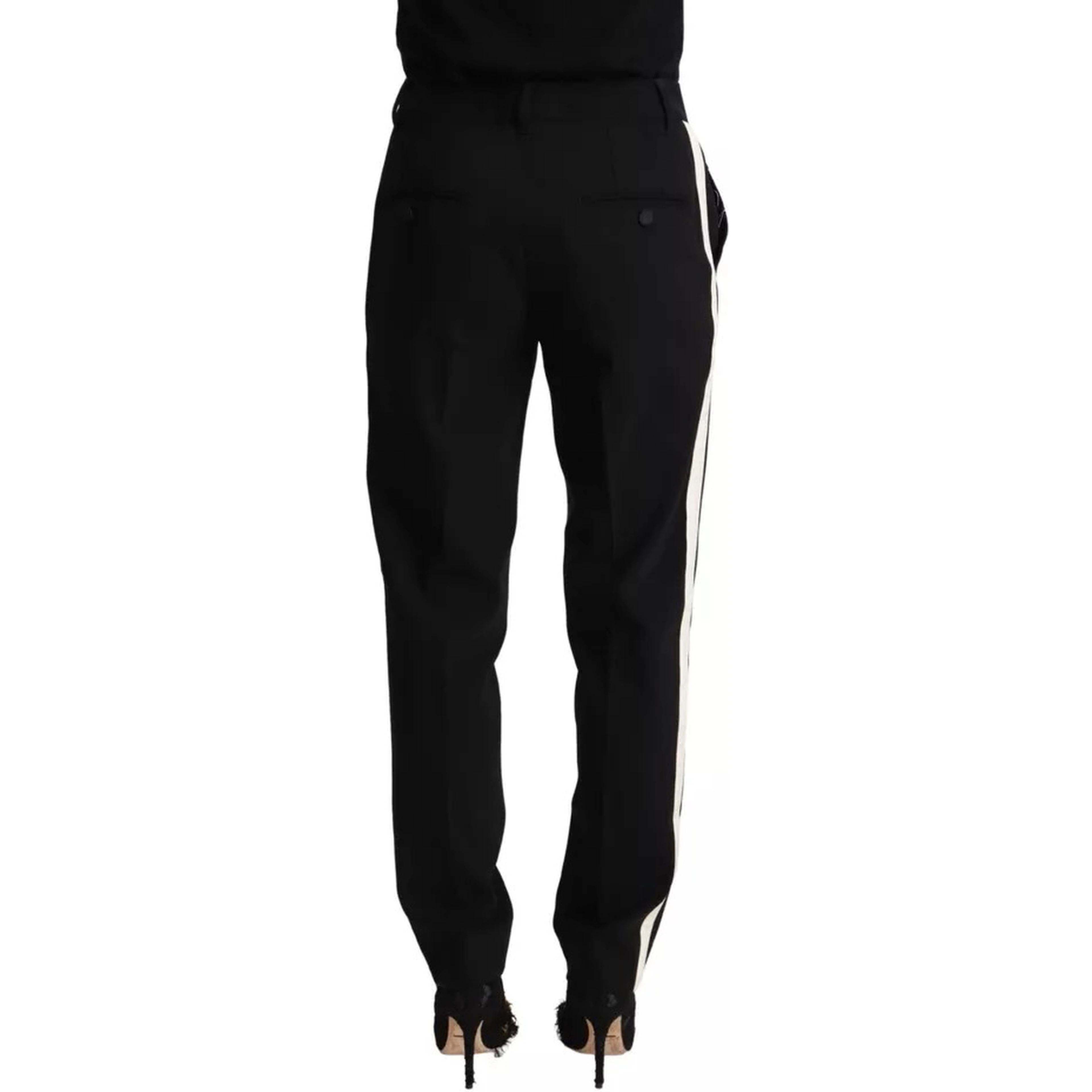 Black White Stripes Wool Tapered Pants