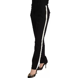 Black White Stripes Wool Tapered Pants