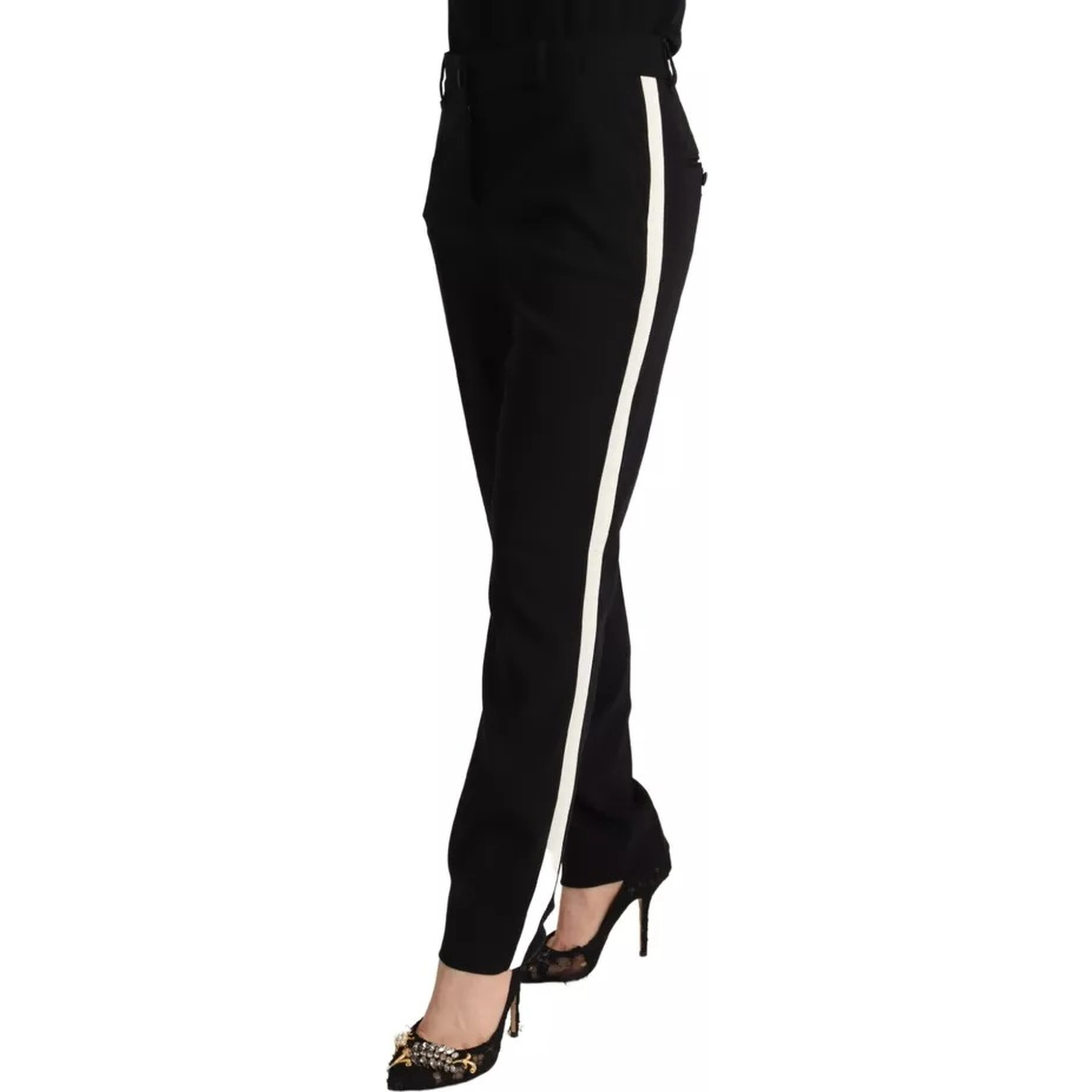 Black White Stripes Wool Tapered Pants