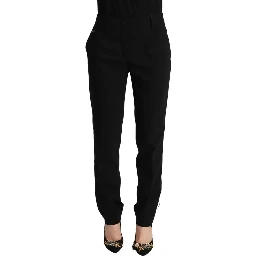 Black White Stripes Wool Tapered Pants