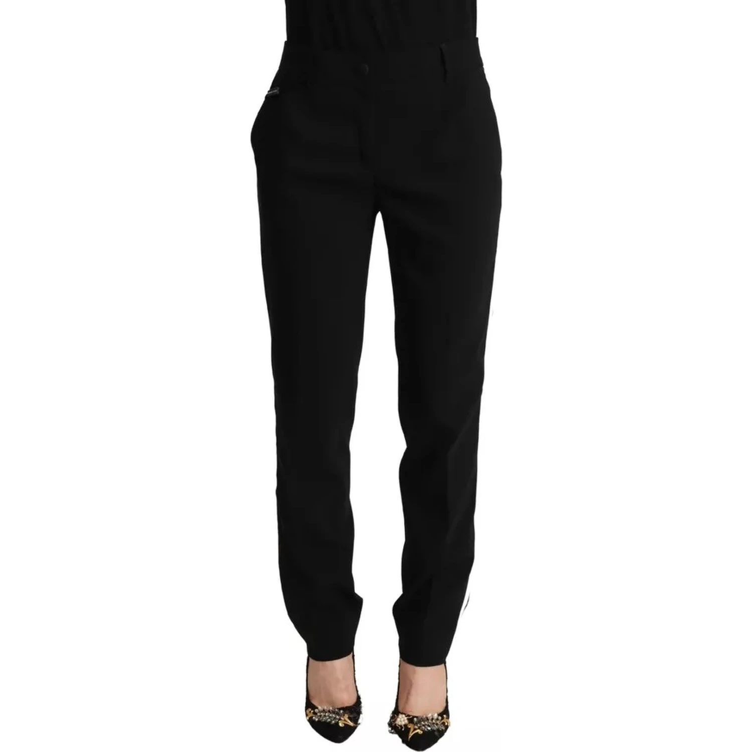 Black White Stripes Wool Tapered Pants