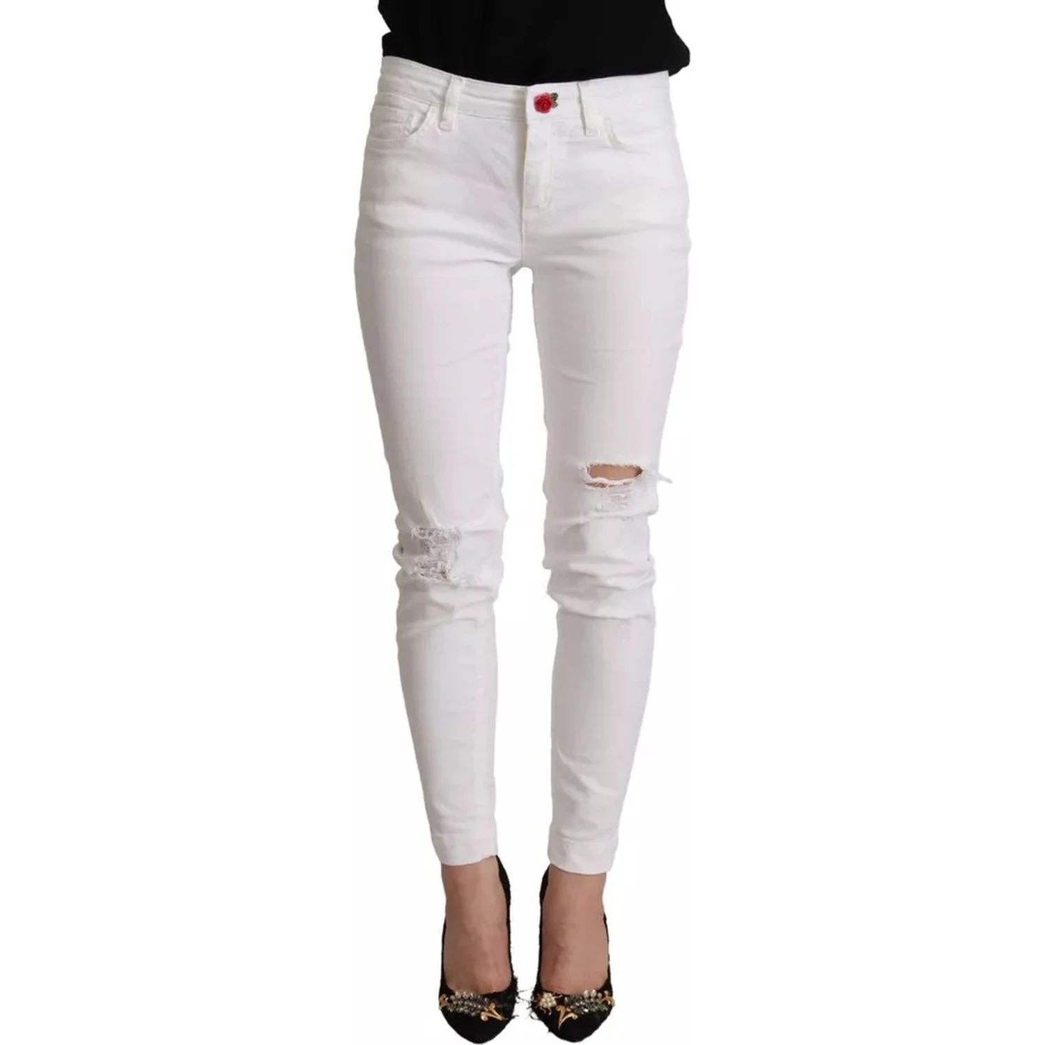 White Cotton Denim Pretty Slim Fit Jeans