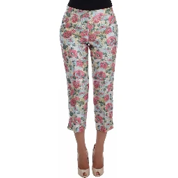 White Pink Floral Brocade Pants