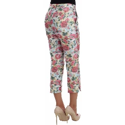 White Pink Floral Brocade Pants