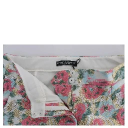 White Pink Floral Brocade Pants