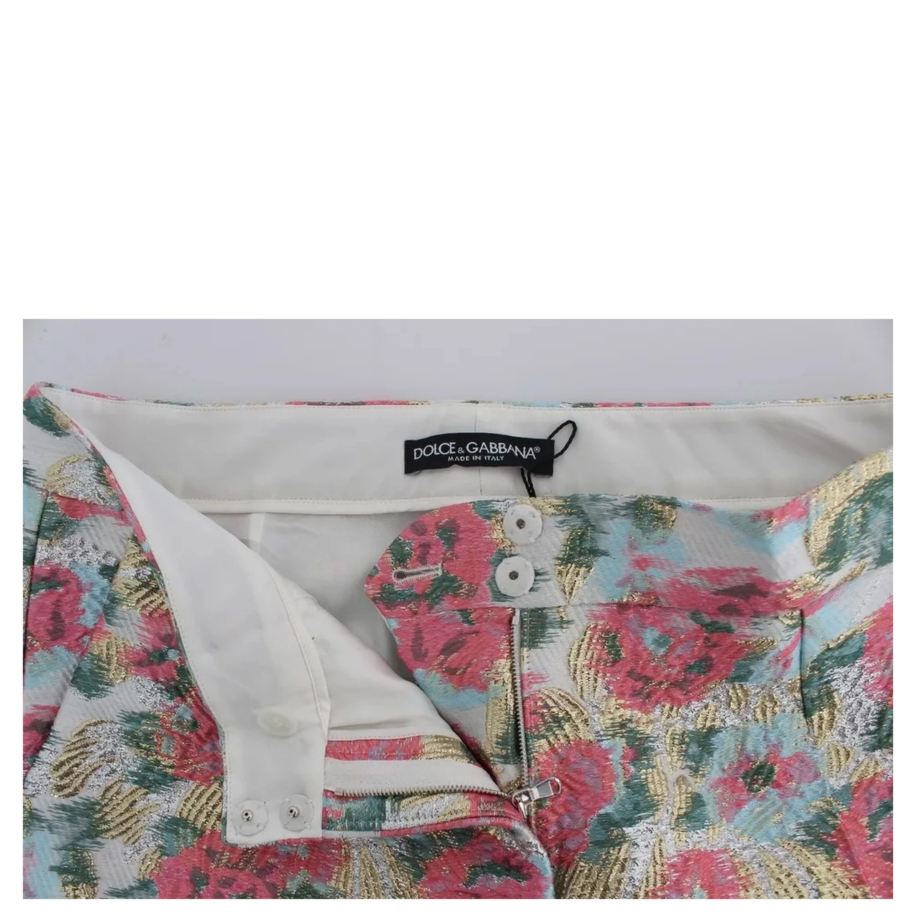 White Pink Floral Brocade Pants
