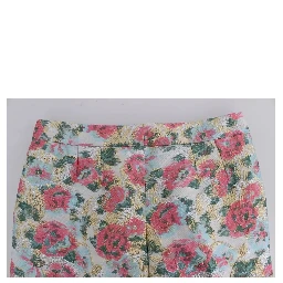 White Pink Floral Brocade Pants