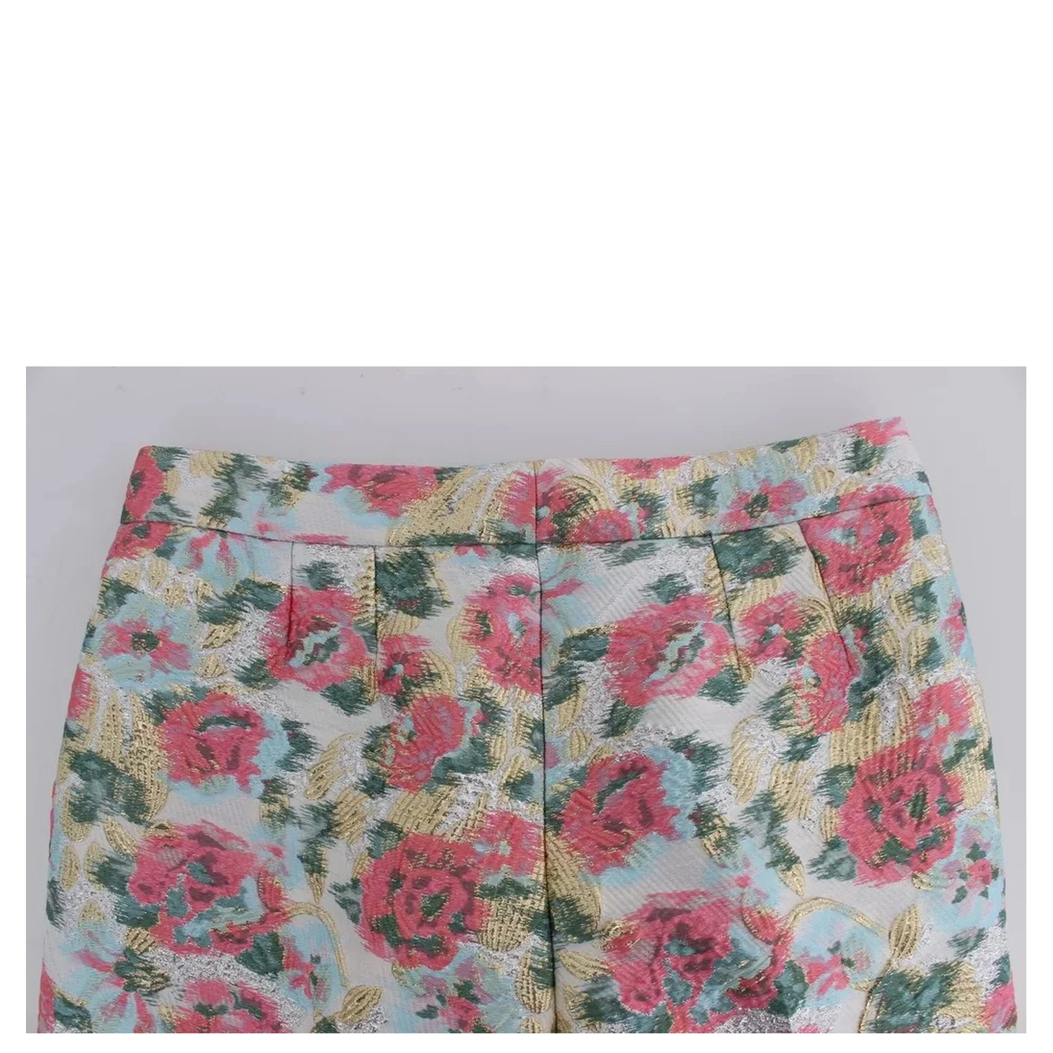 White Pink Floral Brocade Pants
