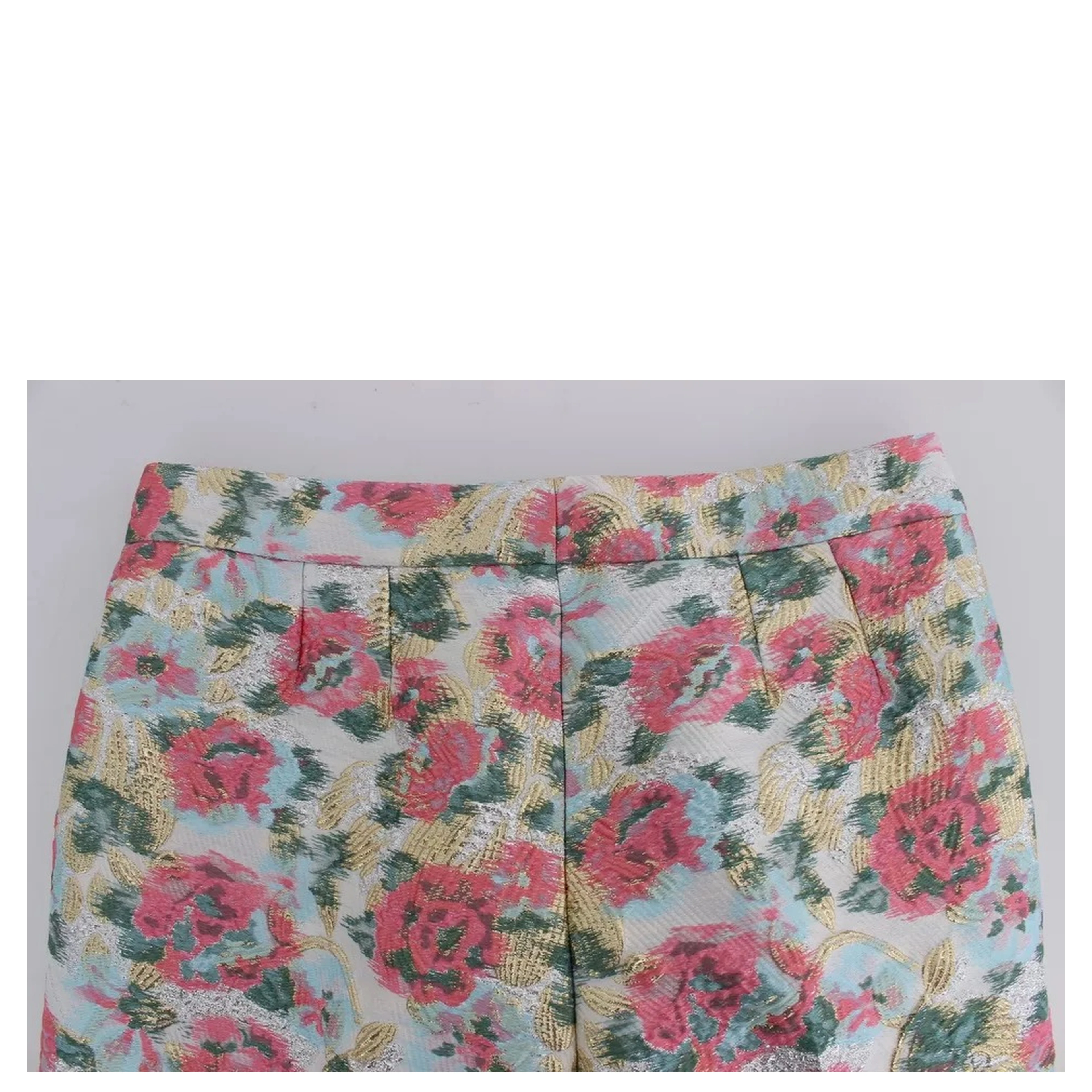 White Pink Floral Brocade Pants