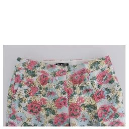 White Pink Floral Brocade Pants