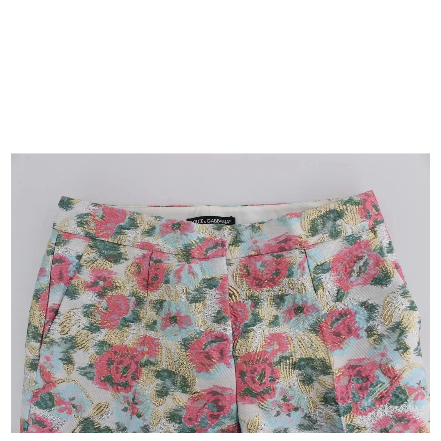White Pink Floral Brocade Pants