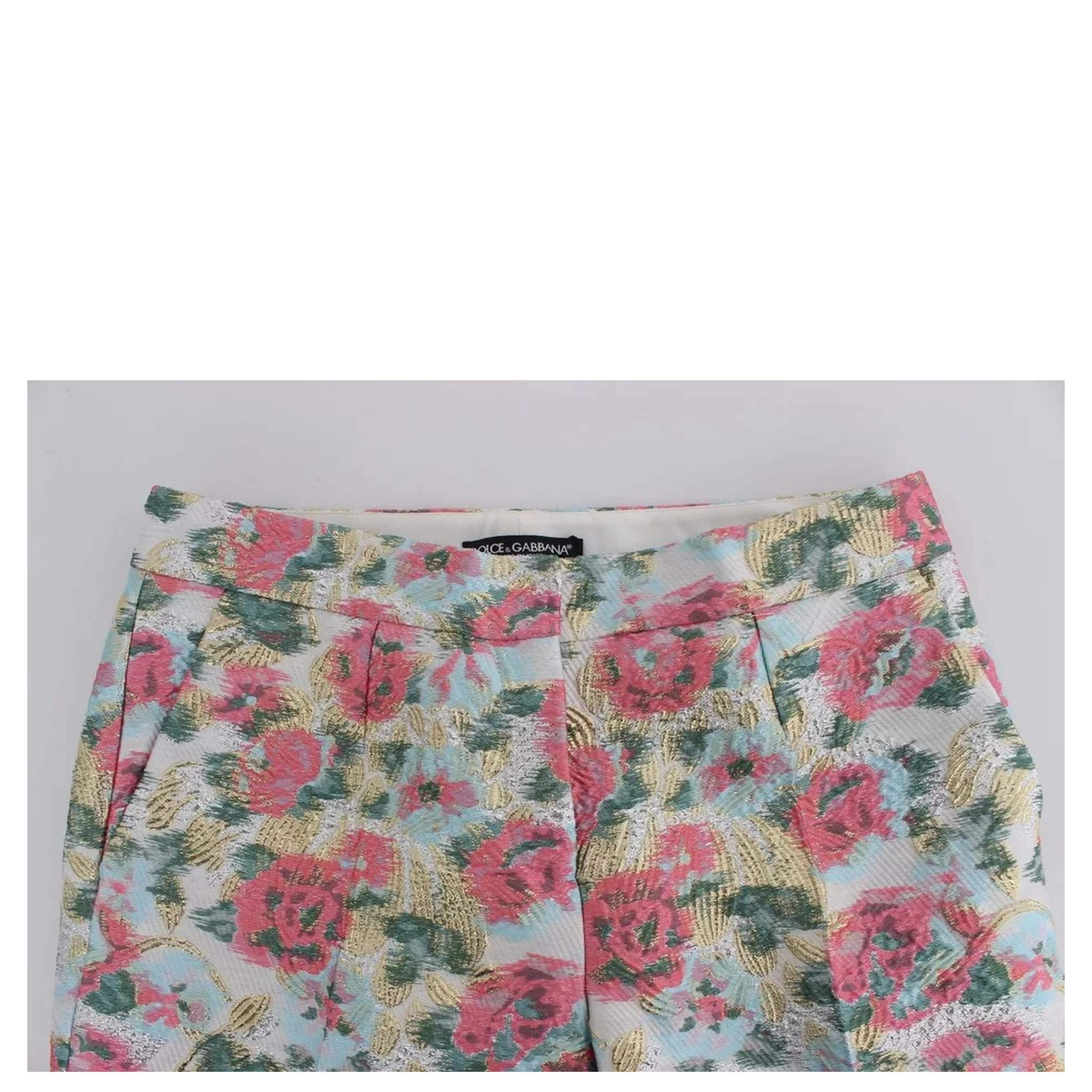 White Pink Floral Brocade Pants