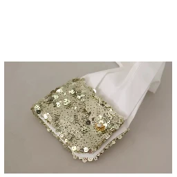 White Cotton Collared Long Sleeves Sequin Top Shirt